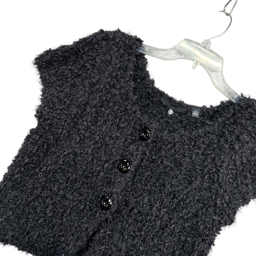 Knitted & Knotted Cardigan Womens M Black Metallic Rose Button Anthropologie